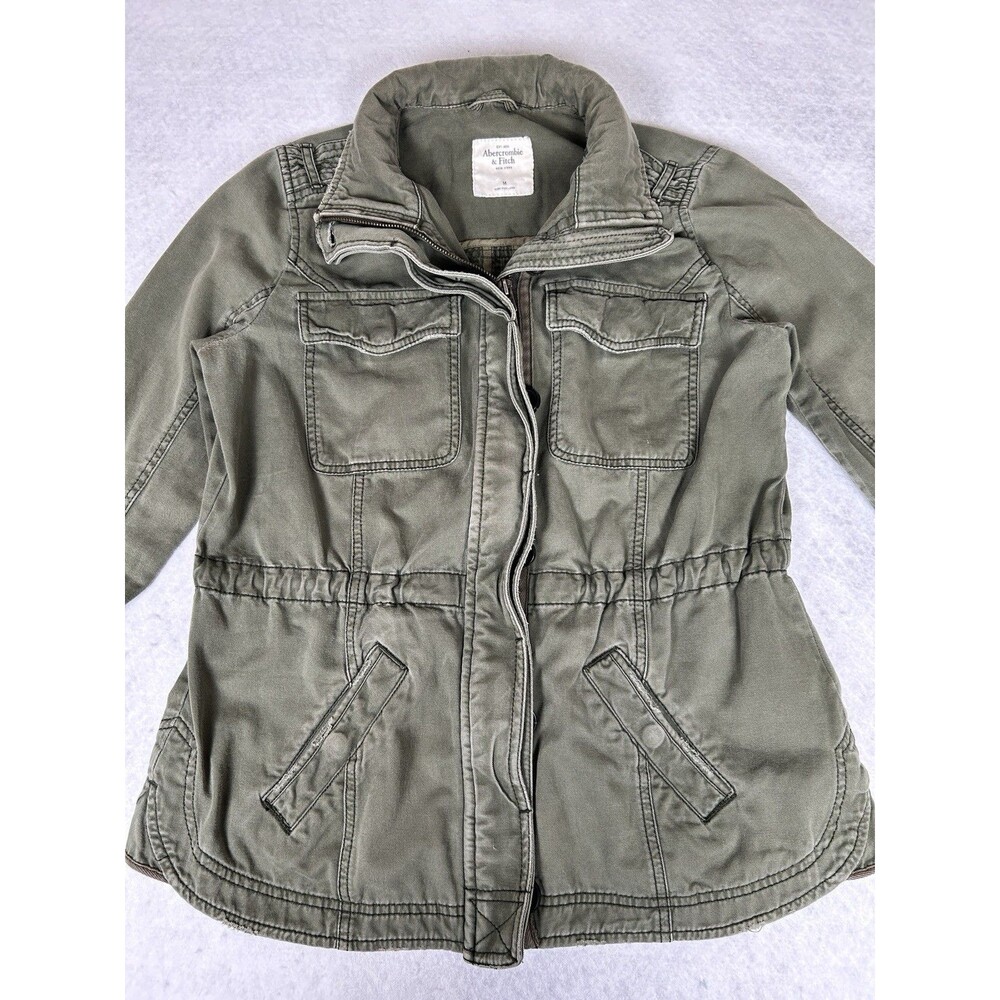 Abercrombie & Fitch Women Olive Green Utility Field Jacket M Zip Button Front
